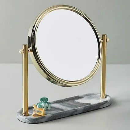 Marble Base Luxury Design Table Top Desktop Mirror Hotel Used Makeup Golden Round Adjustable Mirror
