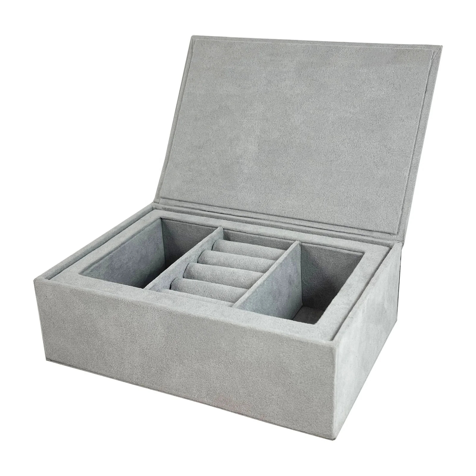 CUSTOM RECTANGLE CUSTOM MADE GREY SUEDE KEEPSAKE JEWELRY PACKAGING GIFT BOX