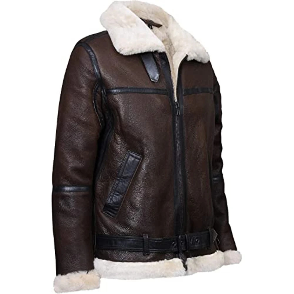 Custom Brand Mens Genuine Real Leather Shearling Jackets Sheepskin Fur Bomber Leather Coat Jacket