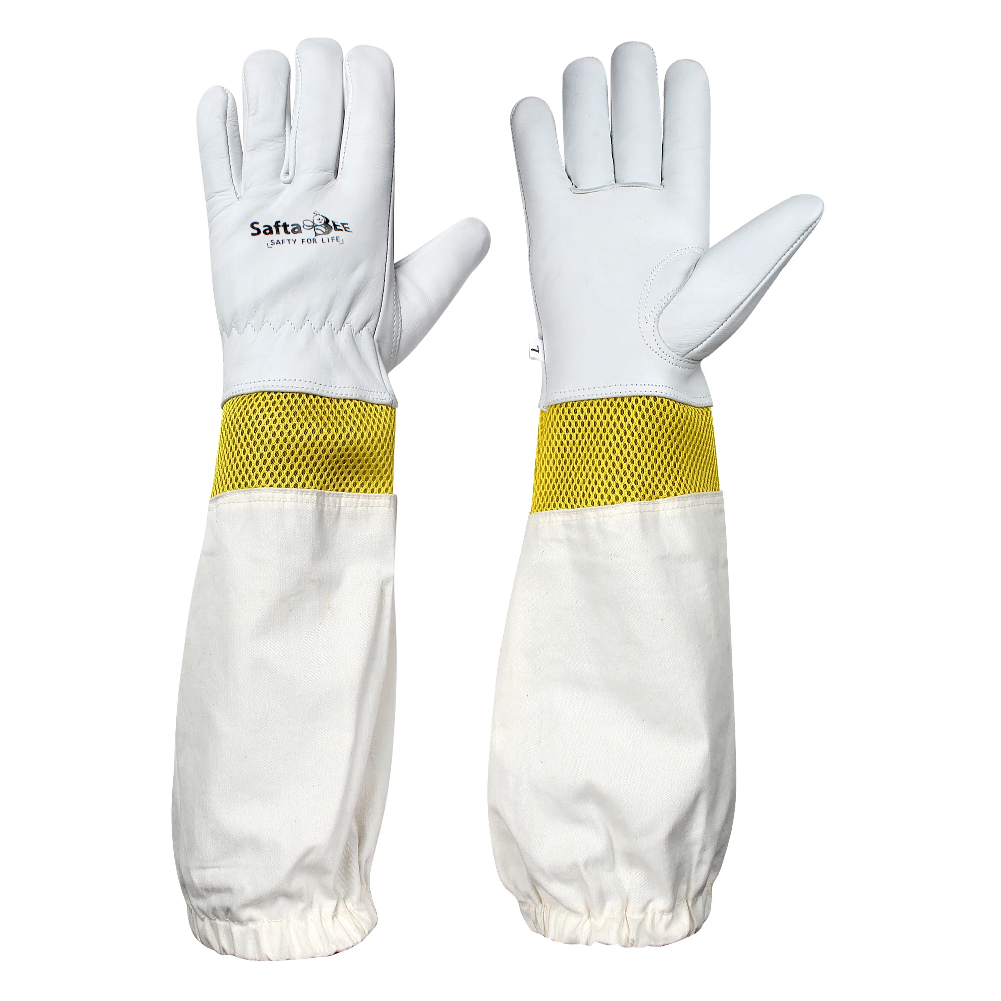 Honey Bee Cowhide Leather Work Gloves Anti Bee Sting Protective Long Sleeve Breathable Gloves Yellow