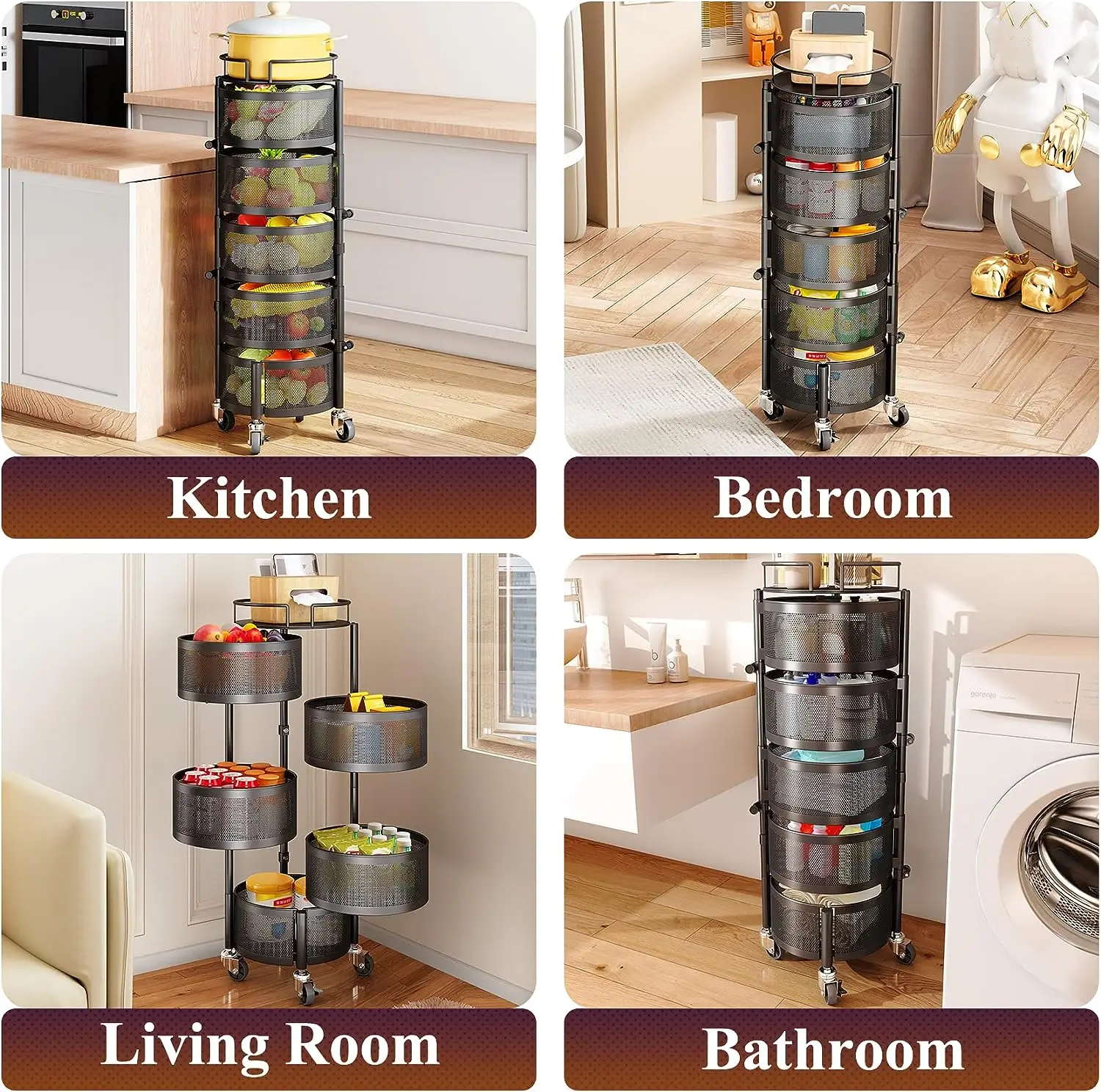 4 layer Kitchen Rotating Storage Rack Rotating Storage Shelves Fruit Vegetable Rack