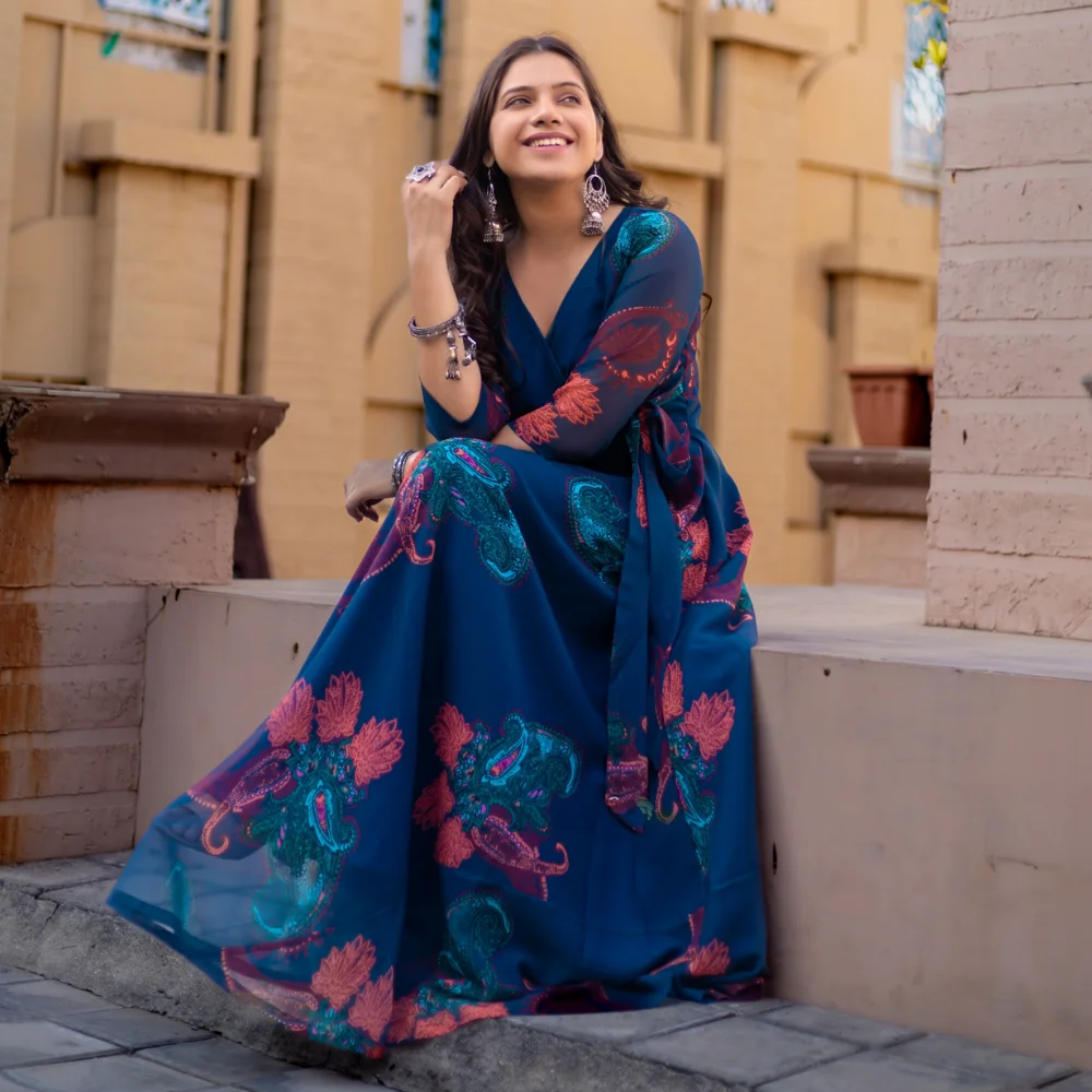 High on Demand Gota Work Georgette Fully Flair Angharkha Gown with Dupatta for Girls Wedding Dress Available for Sale