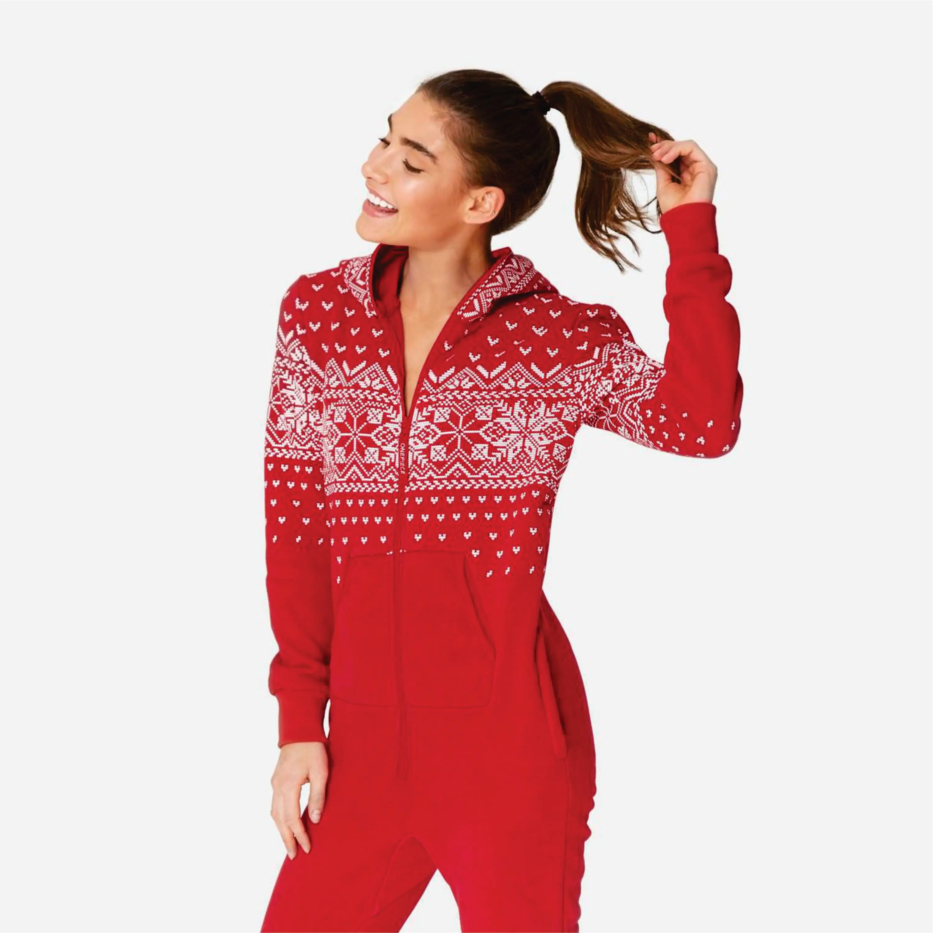 Print Detail and Embroidered Logo 50% Polyester 50% Cotton Side Pockets with Zipper Closure Unisex Red Alpine JumpsuitBreathable