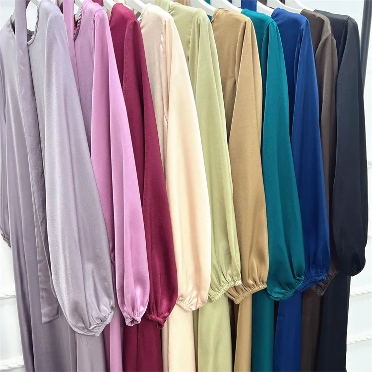 2023 Hot Sell Slim Sleeves Elastic Cuff Plain Color Closed Abaya Muslim Women Modest Slip Dress Turkish Dubai Hijab Muslim Dress