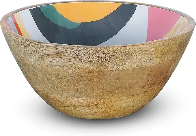 Modern Minimalist Acacia Wood Serving Bowl Handcrafted Enamel Print Elegant Maple Wood Fruit Bowl Touch Nature Concept Food
