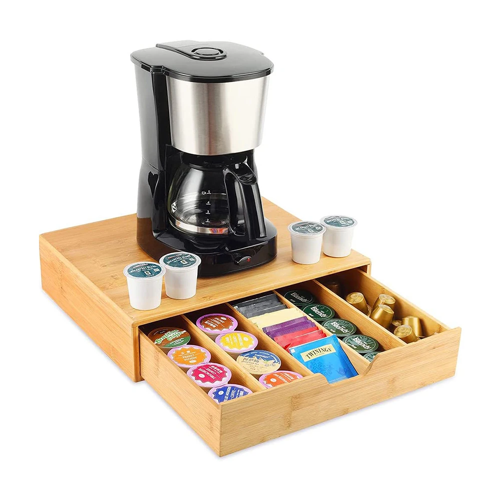 OKSQW Wooden Desk Organizer for Home Office Desktop Storage  Bamboo Wood Coffee Pod Holder Drawer Organizer
