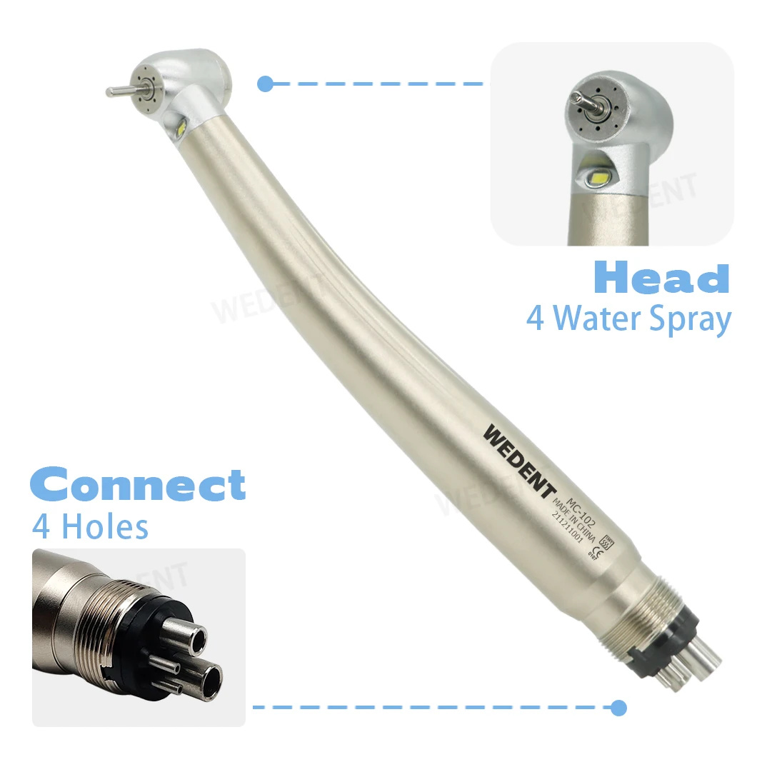 WEDENT Dental Equipment Push Button Portable Turbine Upgrade LED2.0 High Speed Dental Handpiece with 4 Water Spray