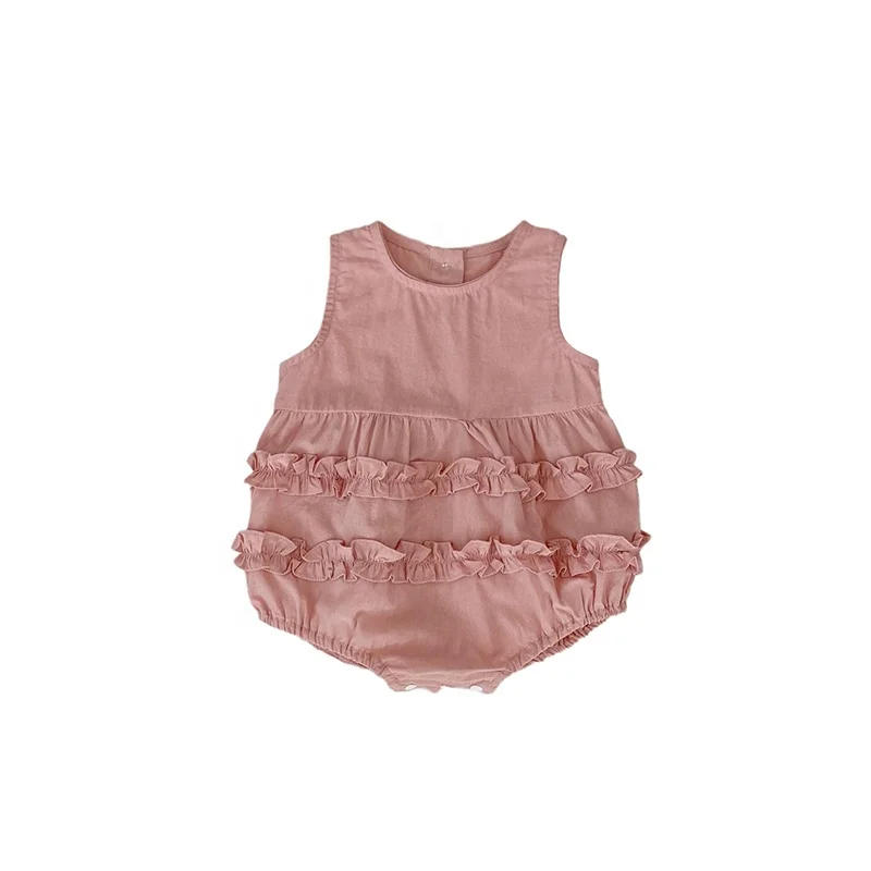 Summer Newborn Baby Solid Color Romper GIrls Infant Pink Cotton Clothing Fashion Jumpsuit