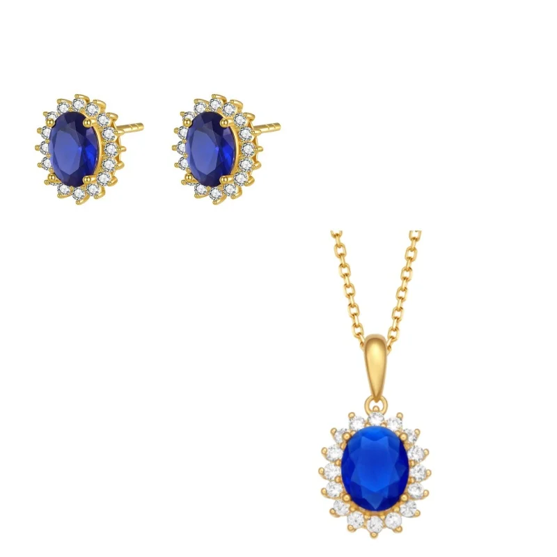 Classic Wedding Bride Jewelry 5A Blue Cube Zircon Necklace Earrings Jewelry Sets Two Pieces Fine Jewellery Sets