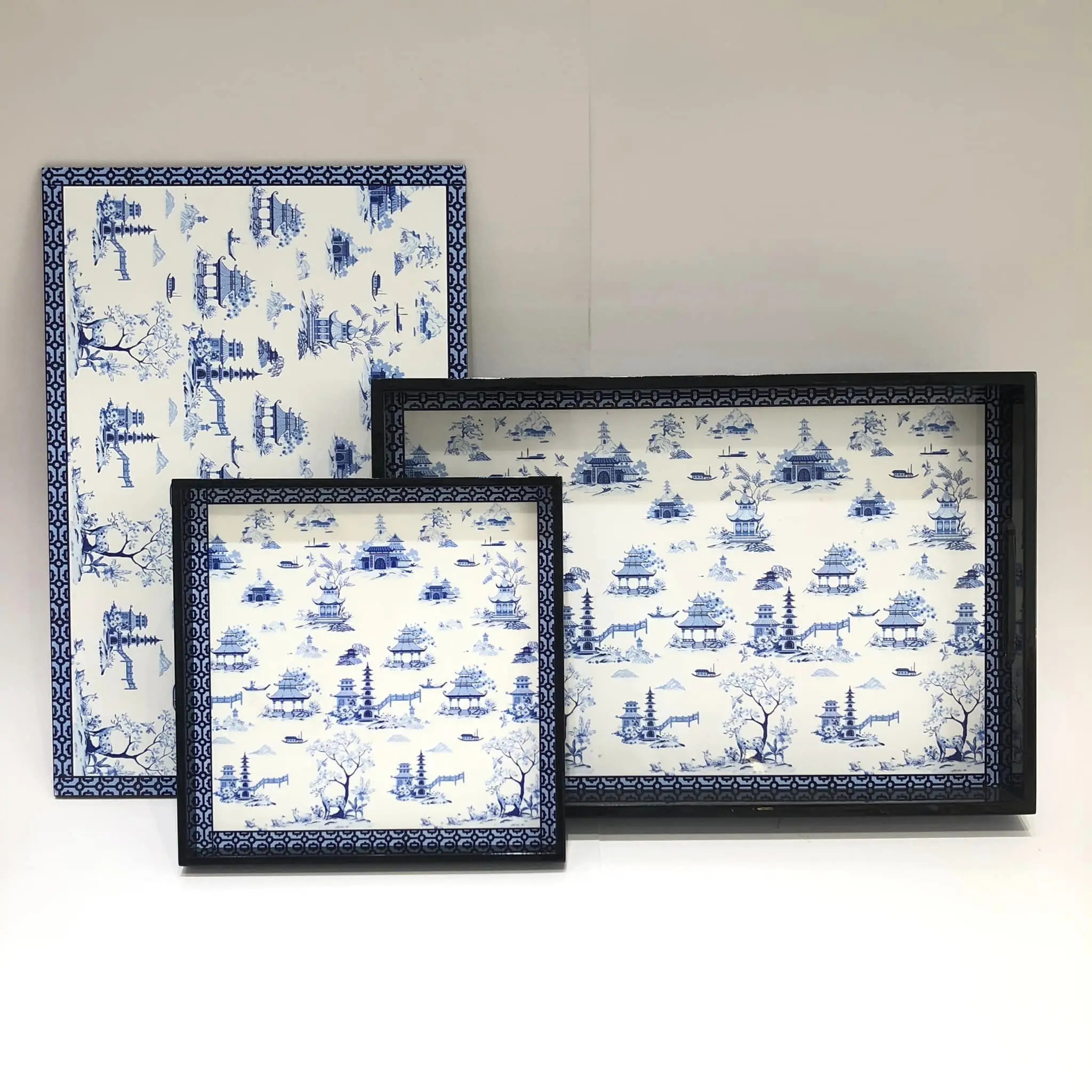 Lacquer  Tray Chinoiserie Blue Asian Zen 45x30cm Art Halinhthu Casa For Dinner Serving tray Vietnam Handicraft lacquerware art