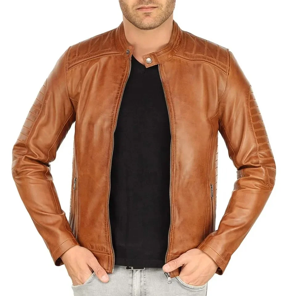 Comfortable Popular Design Flap pocket Printed Leather jackets for Men Best Price Mens Leather Jacket