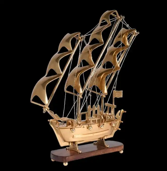 Made in India Heaven Decor Antique Brass Ship with High Quality MDF Base for Decoration and Gifting Use from Indian Supplier