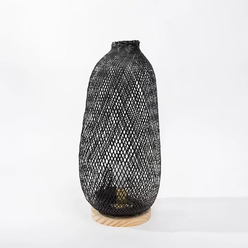 Hot Sale High Black Bamboo bamboo floor lamp Wicker Lampshade with Wooden Base  Many Sizes Vietnam Manufacturer