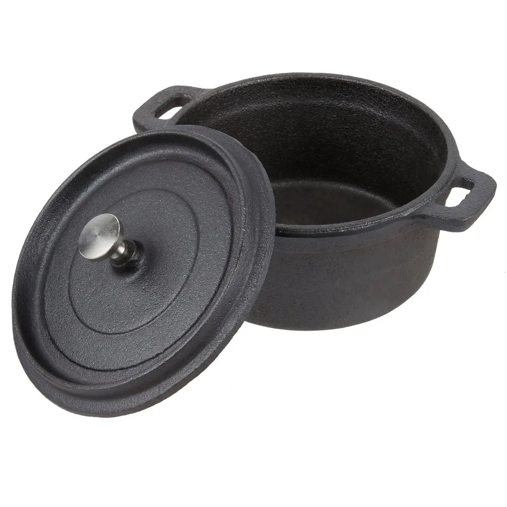8Ounce Pre-seasoned Cast Iron Round Cocotte with Lid  Nonstick Mini Dutch Oven with Wooden Base Cookware for Roasting Baking Pot