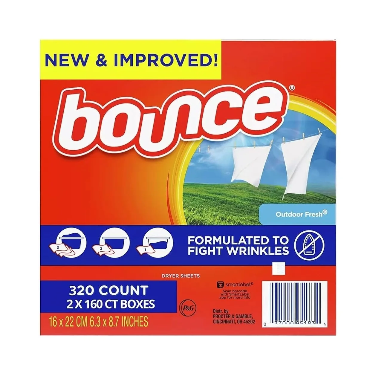 Hot Selling Price Bounce Fabric Softener Dryer Sheet Outdoor Fresh 320 Count in Bulk