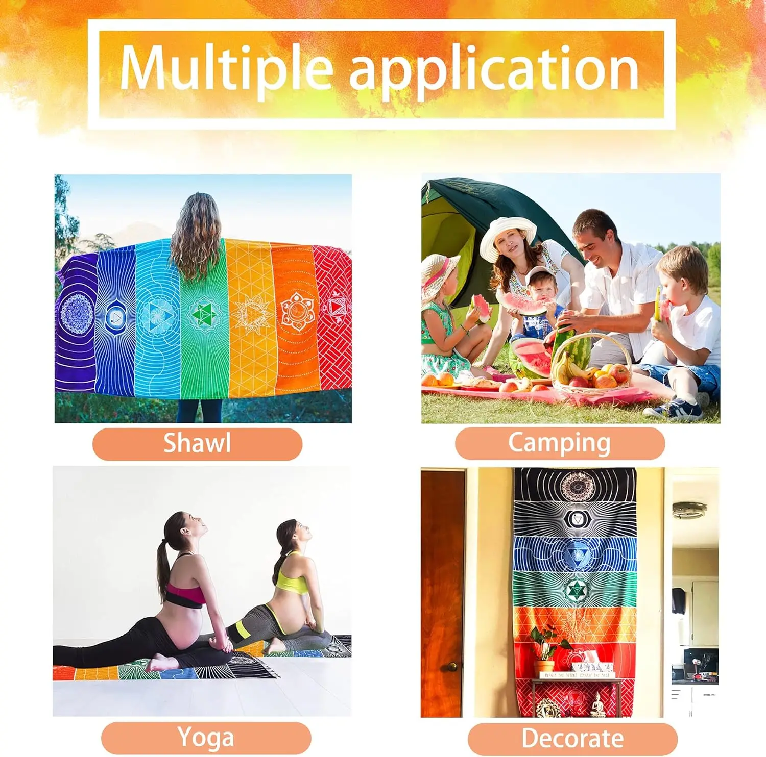 Mexican Yoga Mat Beach Picnic Blanket Chakra Meditation Mat Yoga Rug Shawl Chakra Wall Tapestry Decor Boho Pilates