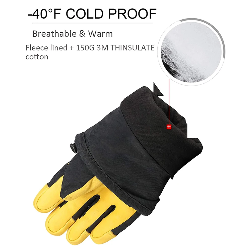 Customized Durable PU Synthetic Leather Ski Gloves Waterproof Windproof Snowboarding Ski Gloves