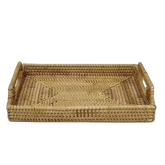 High Quality natural rattan tray with rectangular design with handle and rattan material suitable