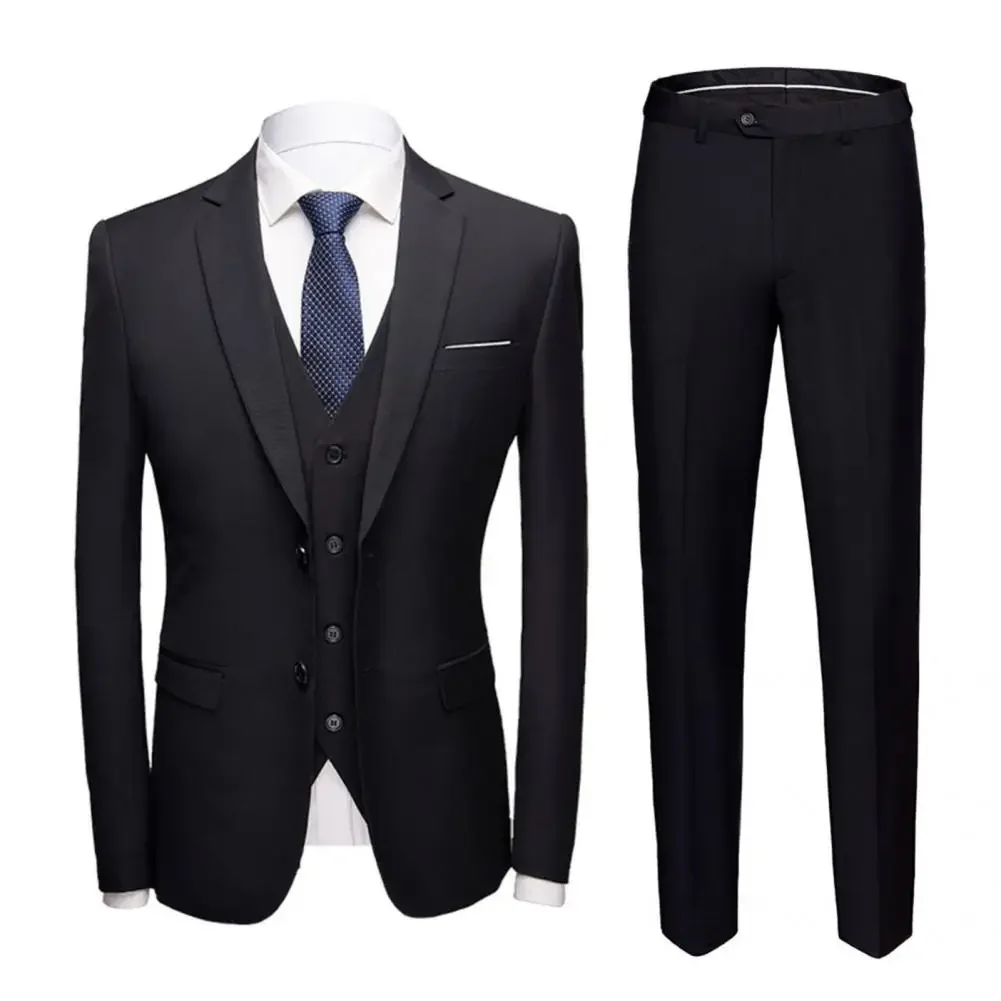 Great Men Suit Pockets Slim Fit Formal Suit Separates 3 Piece Set Breathable Plus Size Formal Suit for Groom And Business Men
