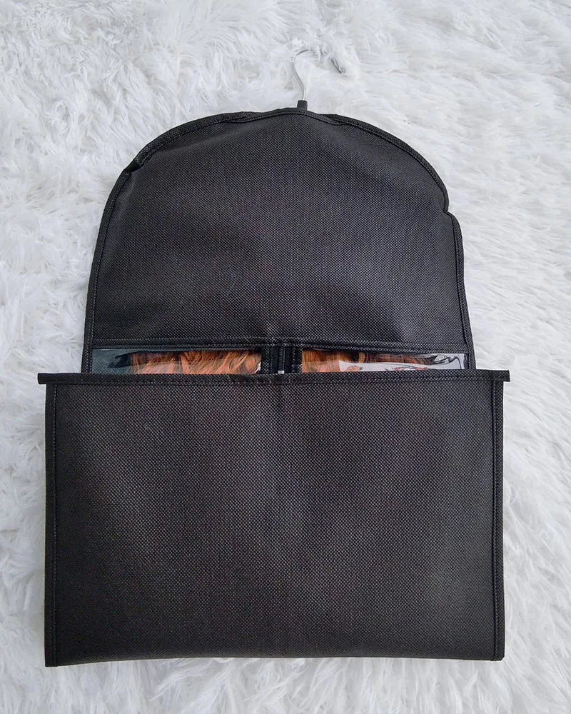 Custom Logo Travel Hair Extensions Hanger Hairpieces Zipper Carrier Case Wig Storage Bag With Hanger