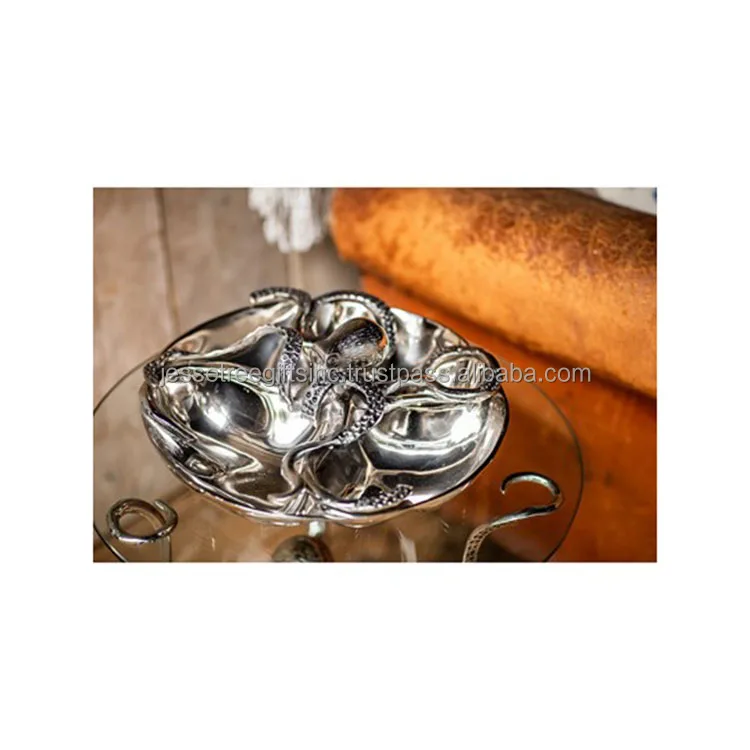 Metal Serve Bowl With Shiny Polish Finishing Round Shape Octopus Design on Top High Quality For Serving Wholesale Price