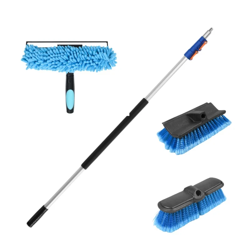 Multi-functional Telescoping Pole With Three Different Brush Heads Soft Scrub Car Wash Brushes Window Squeegee & Washer