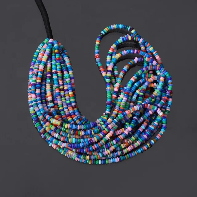 Natural Multi Color Ethiopian Smooth Rondelle Candy Opal Gemstone Bead Wholesale Diy Jewelry Making Strand Beads