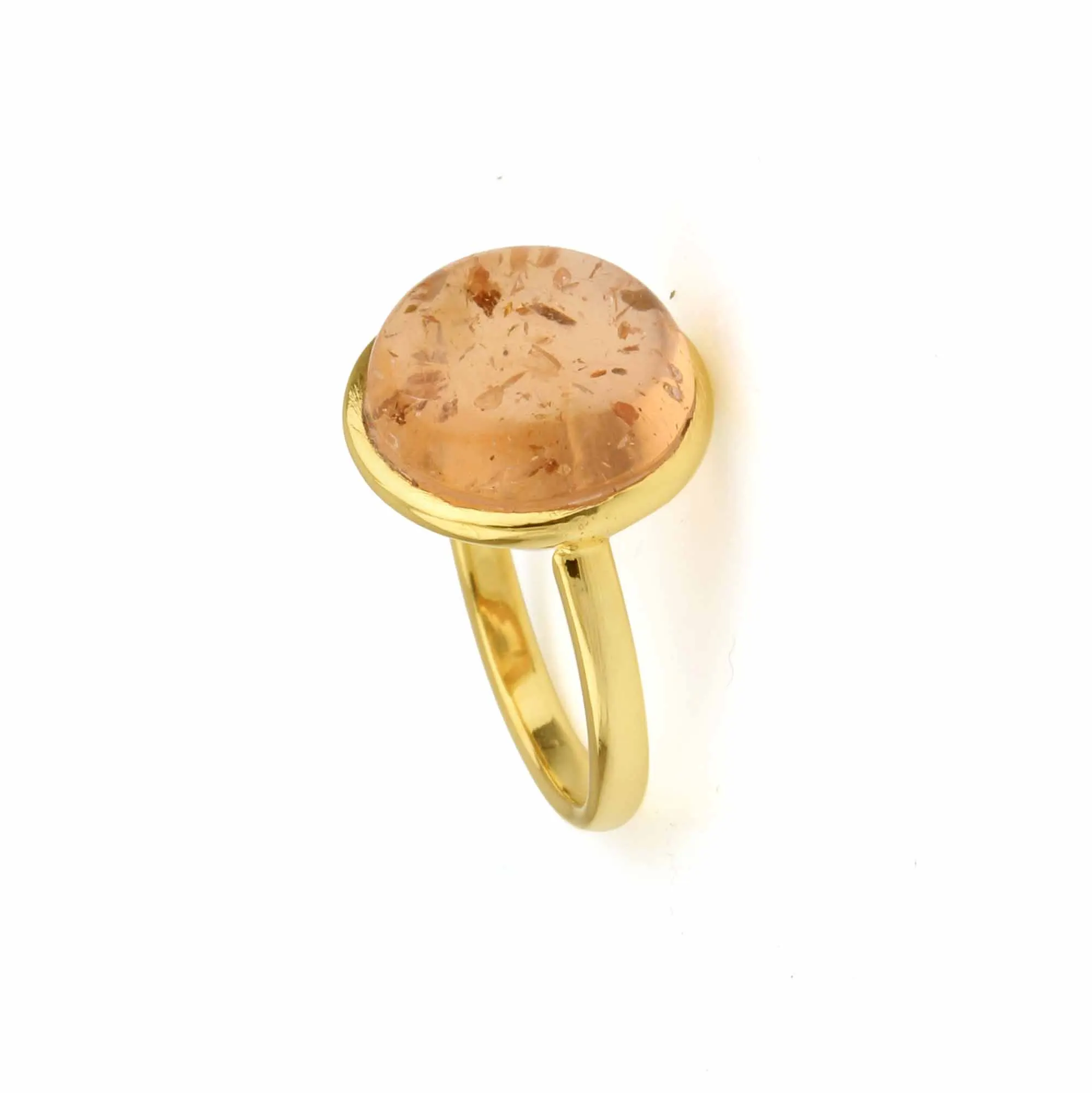 RJR00163 Trendy Baltic Amber Gemstone Jewelry Round 12mm Classy Eternity Vermeil Bezel Solid 925 Sterling Ladies Silver Ring