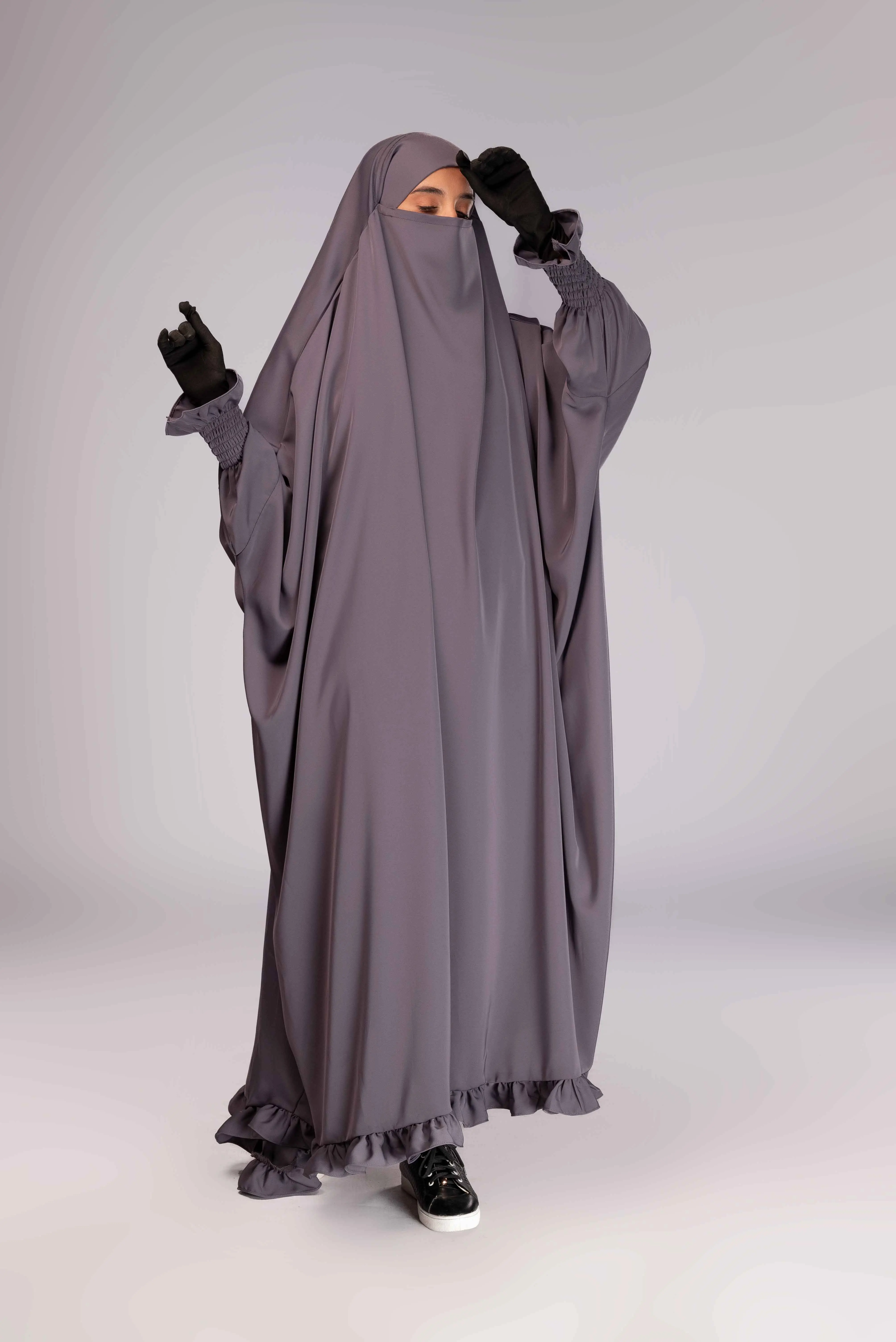 Gazzet One Piece Jilbab Ethereal XXL Adult Abaya with Ruffle Sleeves Bottom Made of Nida Polyester Stylish Ethnic Clothing