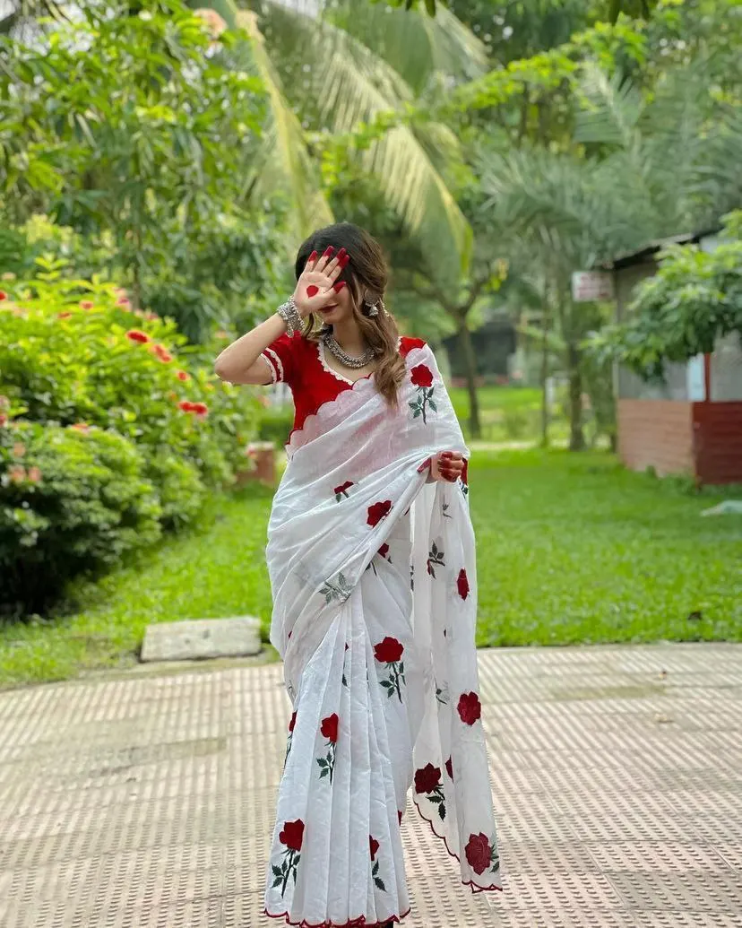 Top Quality Attractive Best Silk Fancy Embroidery Stone Work Chanderi cotton saree for Women and girls Affordable Rate