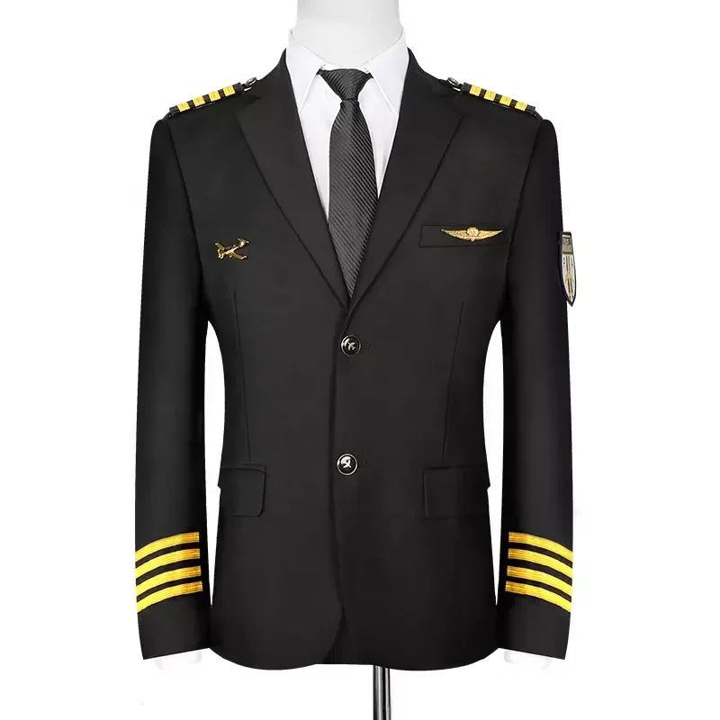 New style  Custom Wholesale High Quality Airline Aviation Black Dark Blue Men Women Pilot Uniforms Staff Uniforms