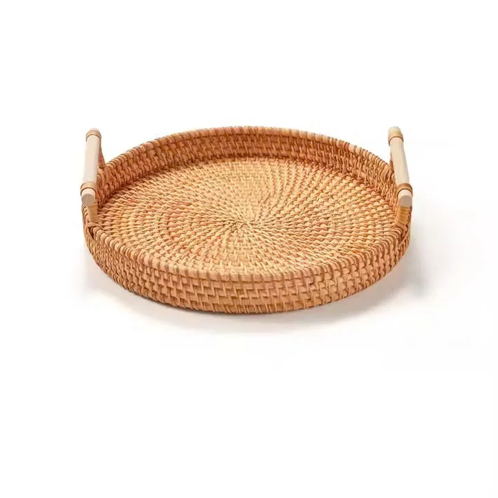 Vietnam Luxury Sustainable Aesthetic Design Handwoven Natural Rattan Basket Tray Set for Storage Kitchen and Household Items