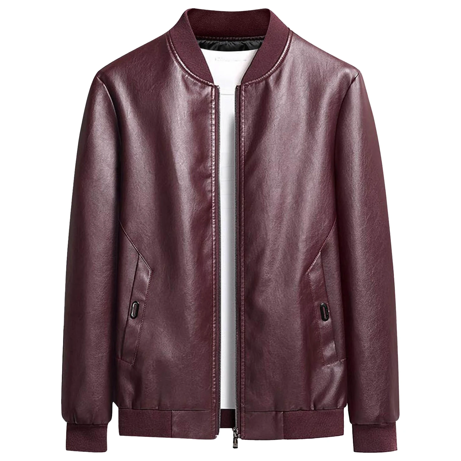 Burgundy Bomber Genuine Sheepskin Rib Knit Baseball Sporty Stylish Scooter Casual Slim Fit Smooth Retro Biker Leather Jacket