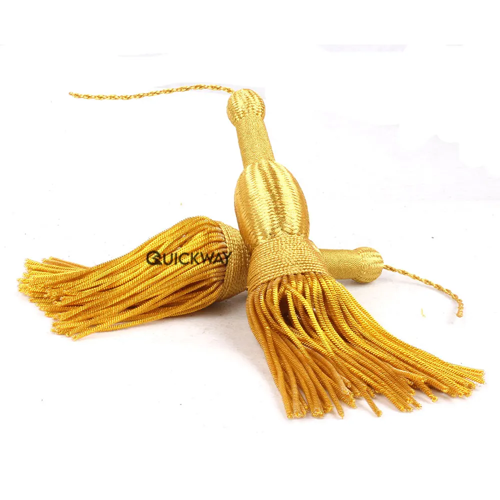Custom Corded Lace Sewing Flat Round Wholesale Bugle cord with tassel Quality Metallic Gold Borlas Bolitas Tassels