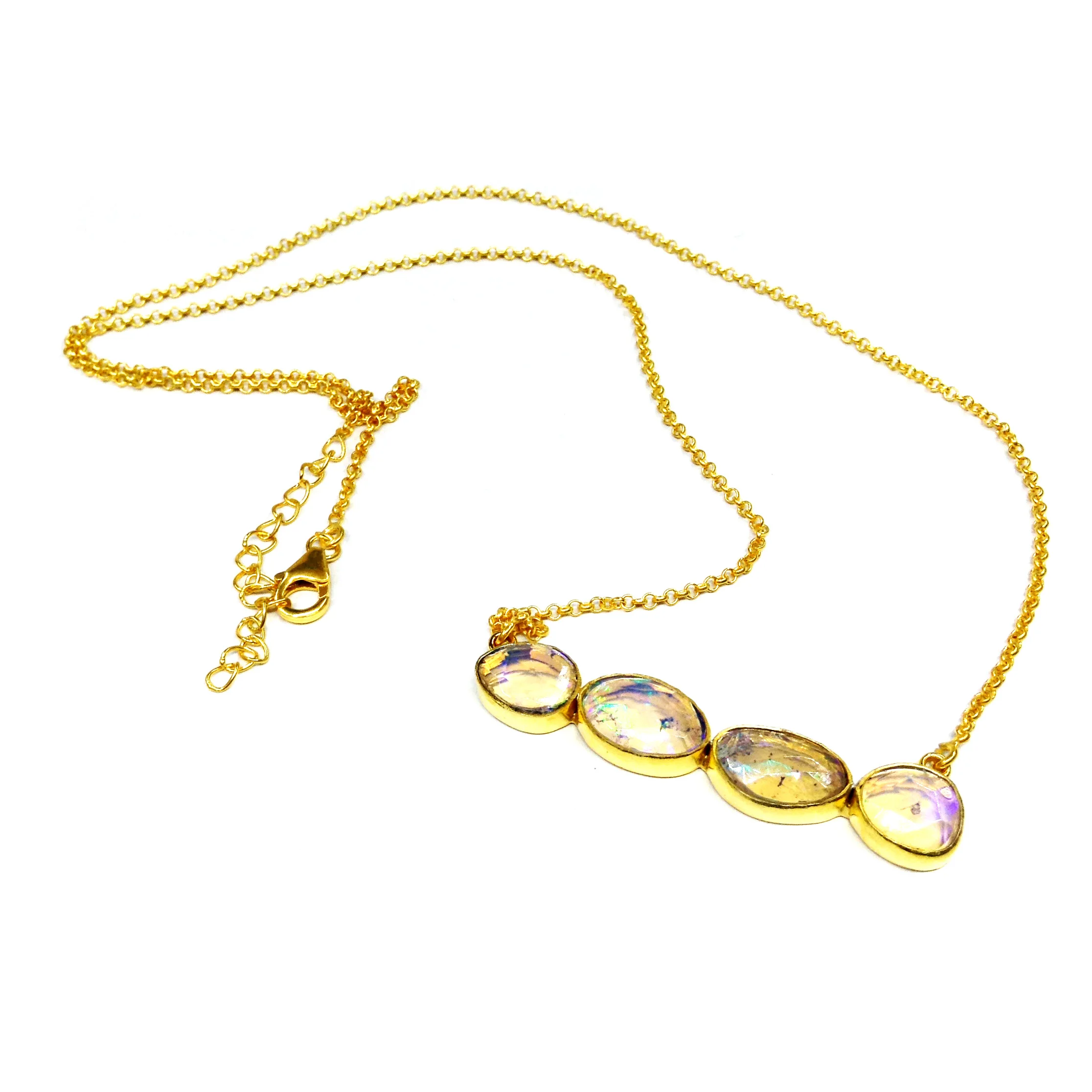 Classic Design 925 Sterling Silver Gold Plated Natural Opal Gemstone Pendant Fashion Jewelry Women Necklaces Party Wear Necklace