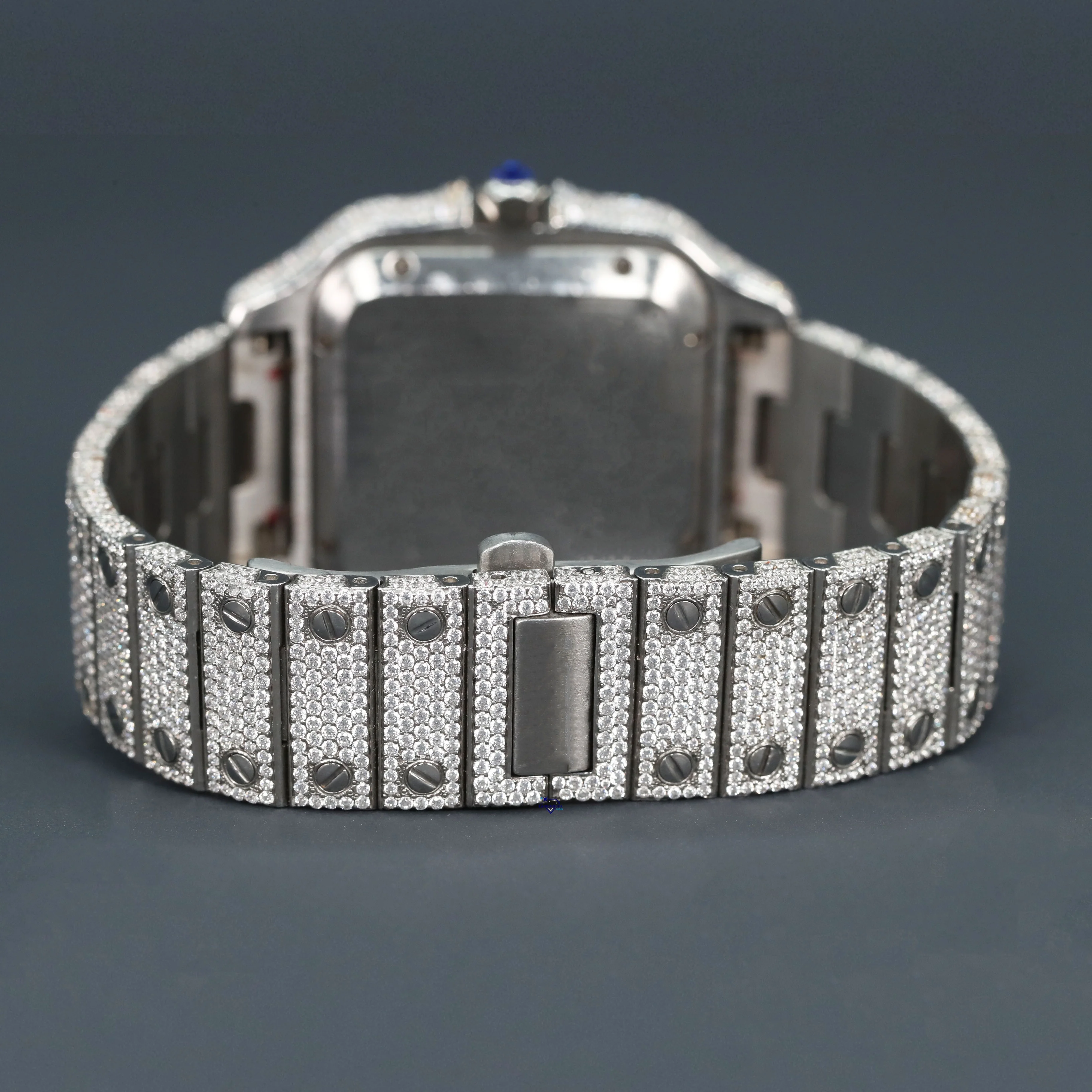An elegant fusion moissanite diamonds meet a timeless Roman numeral dial in this captivating timepiece a nod to classic design