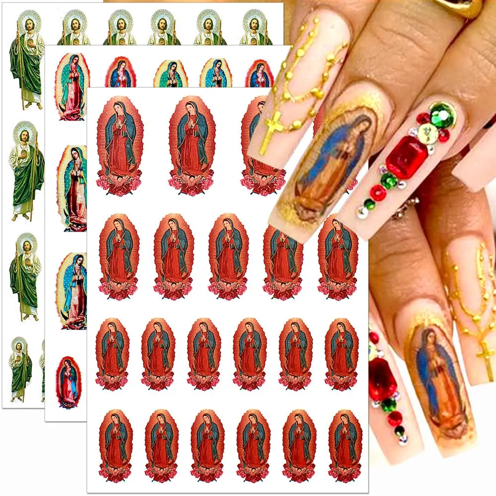 2023 Virgin Mary Nail Stickers San Judas Decals Religious Nail Art Stickers Designer Brands Nails Supplies