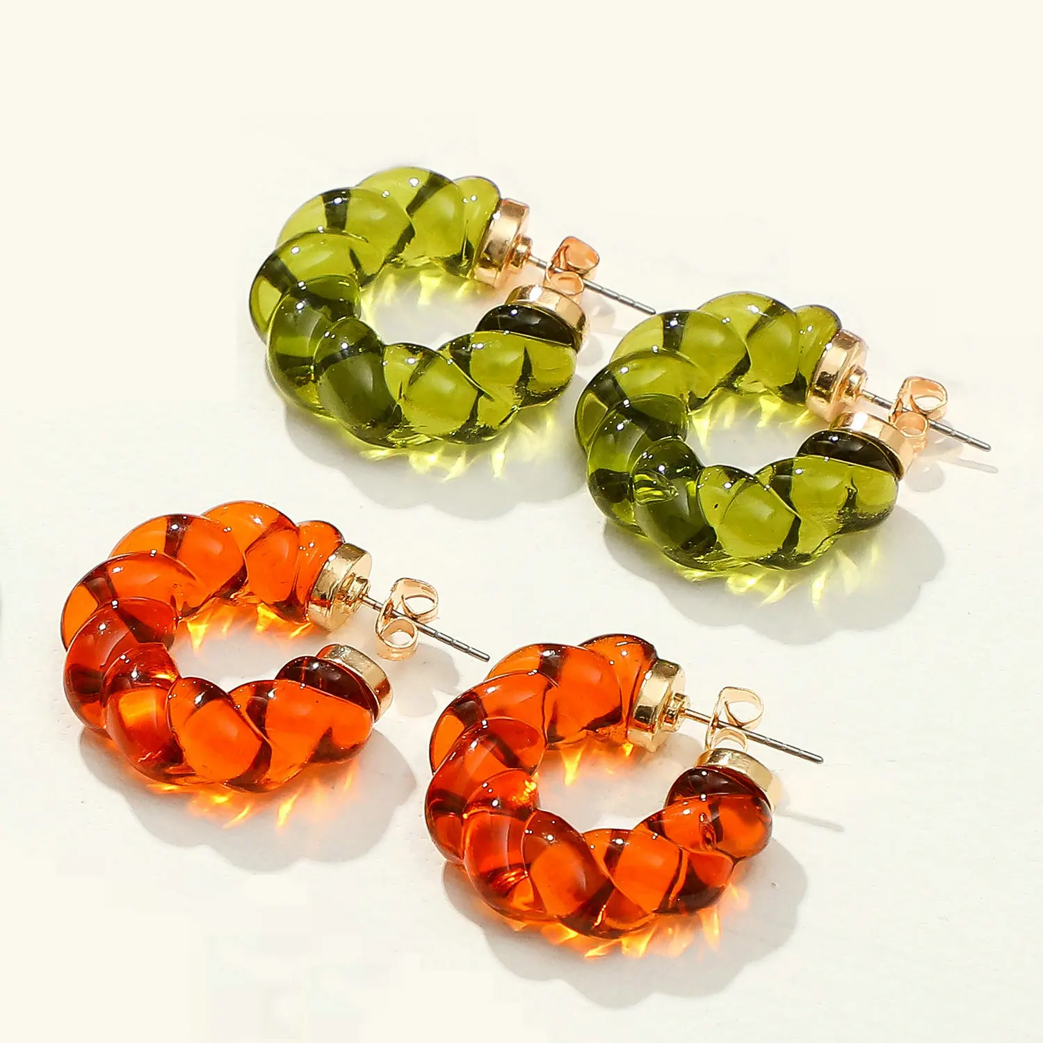 Mifen Wholesale Geometric Candy Color Resin Stud Earrings Transparent Twisted Open Round C-shaped Earrings Hoop For Women