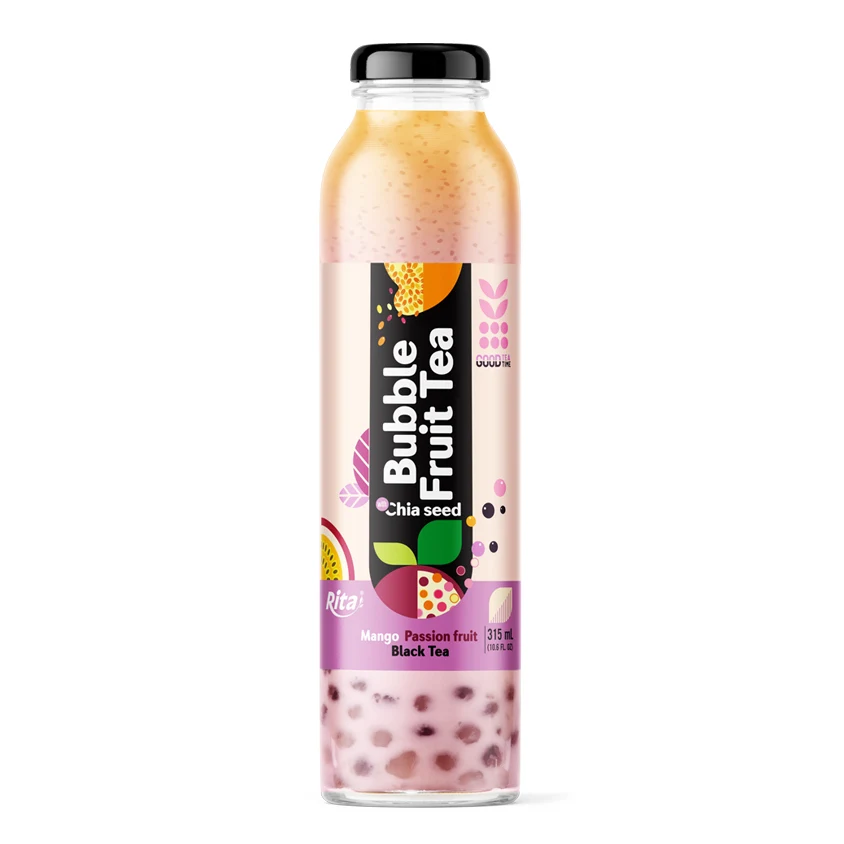 Wholesale Supplier Milk Tea Packaging 315ml glass bottle Bubble Tea Drinks Fruit with Chia Seed Mango Passion fruit flavor
