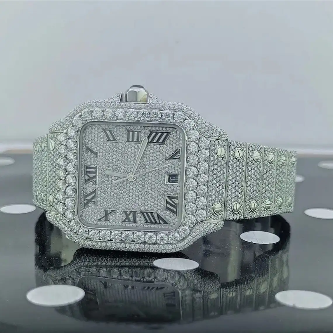 Hip Hop Iced Out Stainless Steel Mechanical Watch Custom High-end Luxury Bling Full Diamond Watch VVS Moissanite Men Women Watch