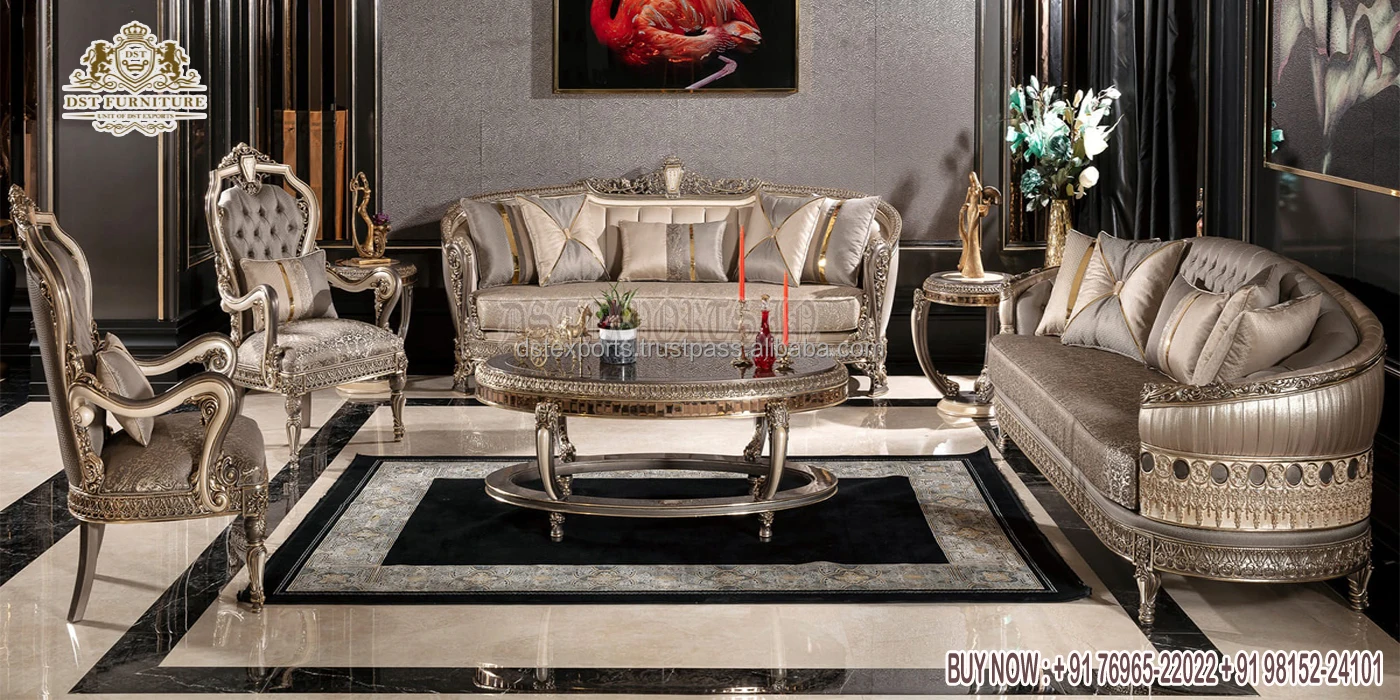 Mexican Style Luxury Tv Room Sofa Set Traditional Turkish Design Upholstered Sofa Set French Carved Classic Sofa Set