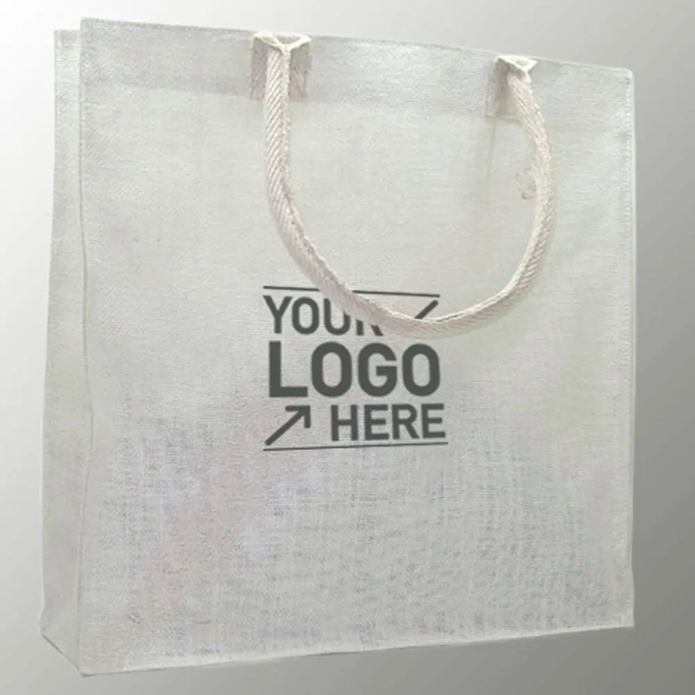 white jute bags heavy duty custom logo print big jute carry shopping promotion white jute bag with cotton web handles