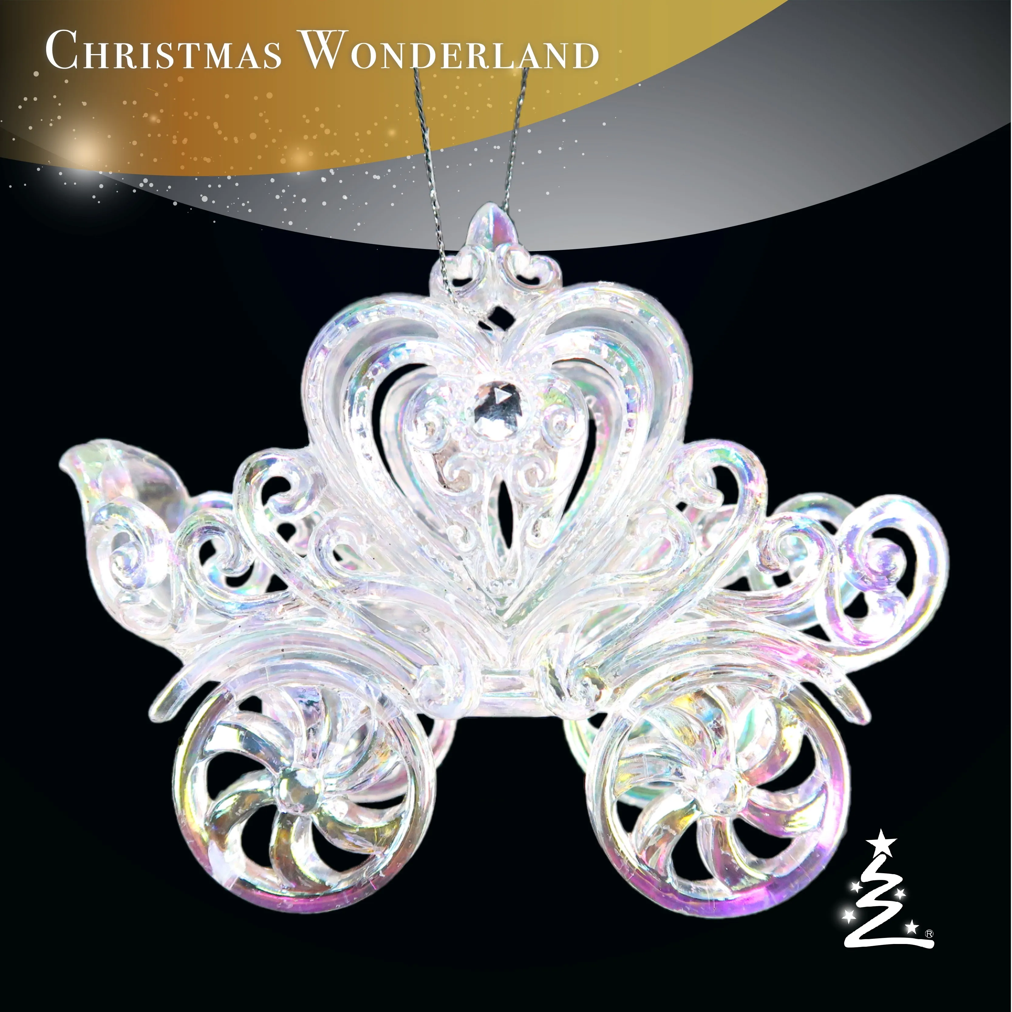 Christmas New Year Decoration Clear with Irrid Plated Acrylic 3D Heart Shape Wagon Ornament