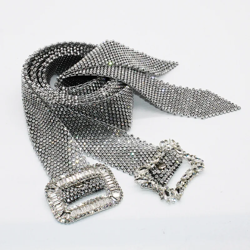 Adjustable Length Western Bling Bling Rhinestone Belt Wedding Women Cowboy Crystal Studded Leather Rhinestone Jean Dress Belts