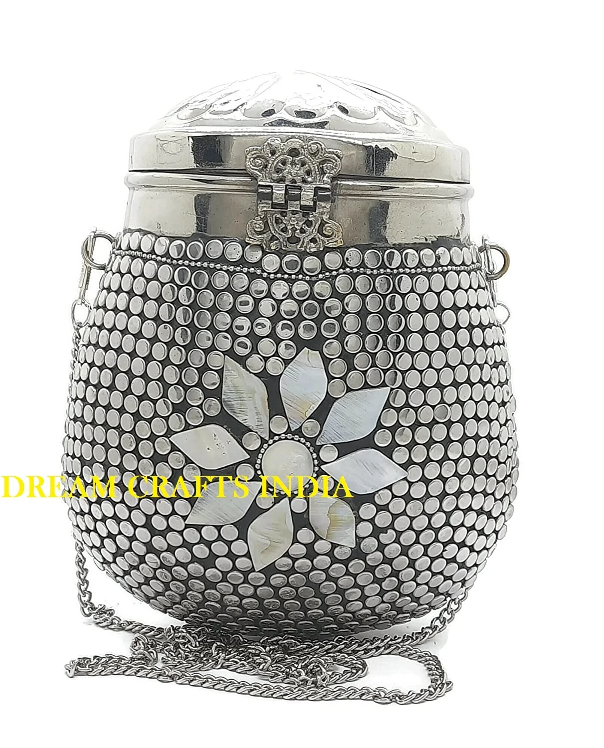 Antique Indian Handmade Women Bridal Ladies Metal Clutch Slings Bag Ball Shape ethnic mosaic Boho Golden silver cross body bags