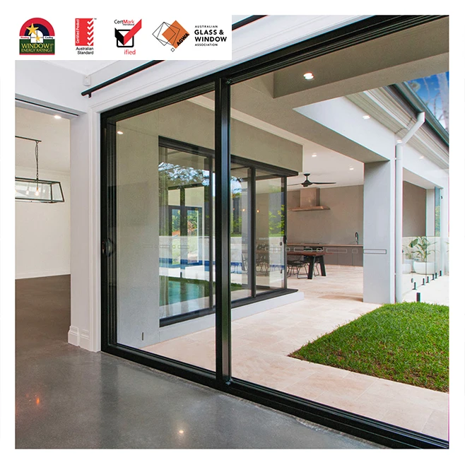 Australia AS2047 Exterior Balcony Outdoor Veranda Horizontal Double Glass Bi Folding Doors Patio Sliding Doors