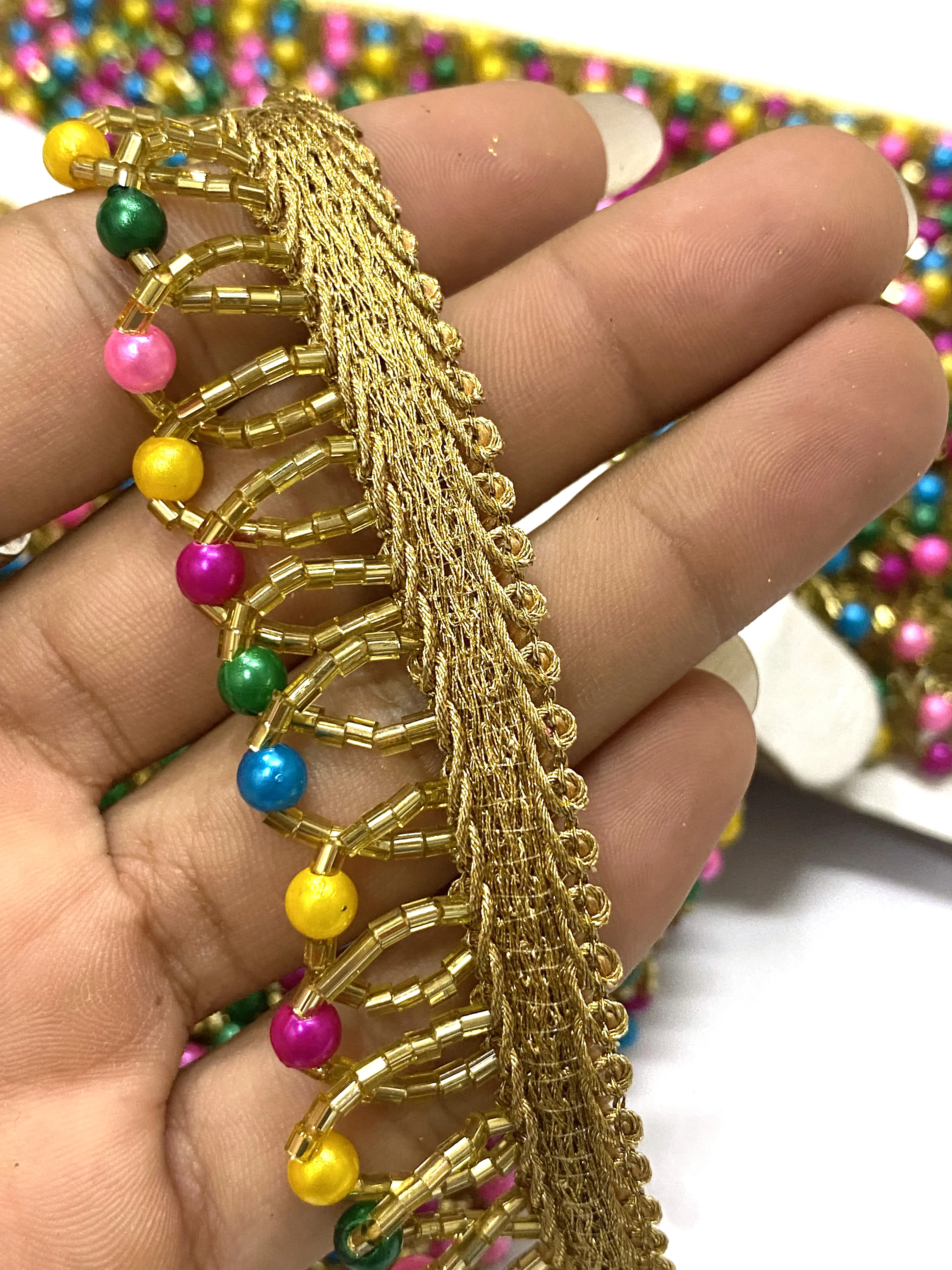Hand Made Multi Color Beads Lace Trim Fringes