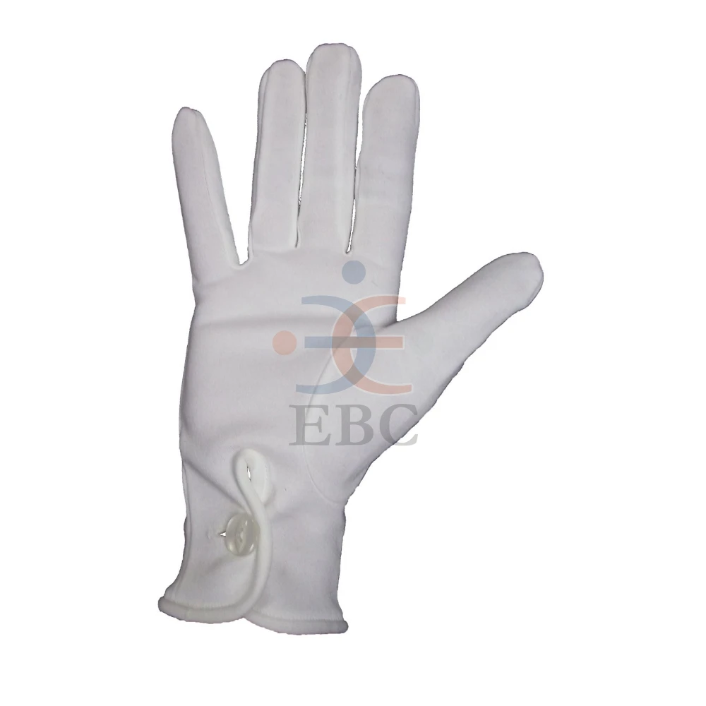 Wholesale Marching Band White Cotton Gloves Customized Sizes Ceremony Gloves with Snap Button & 3 Lines