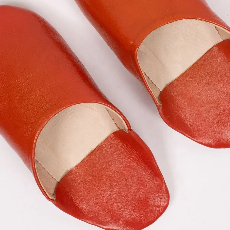 Best choice Quiet Indoor Slipper Vintage Flat-toed Slippers Handmade Moroccan Babouche Burnt Orange Slippers