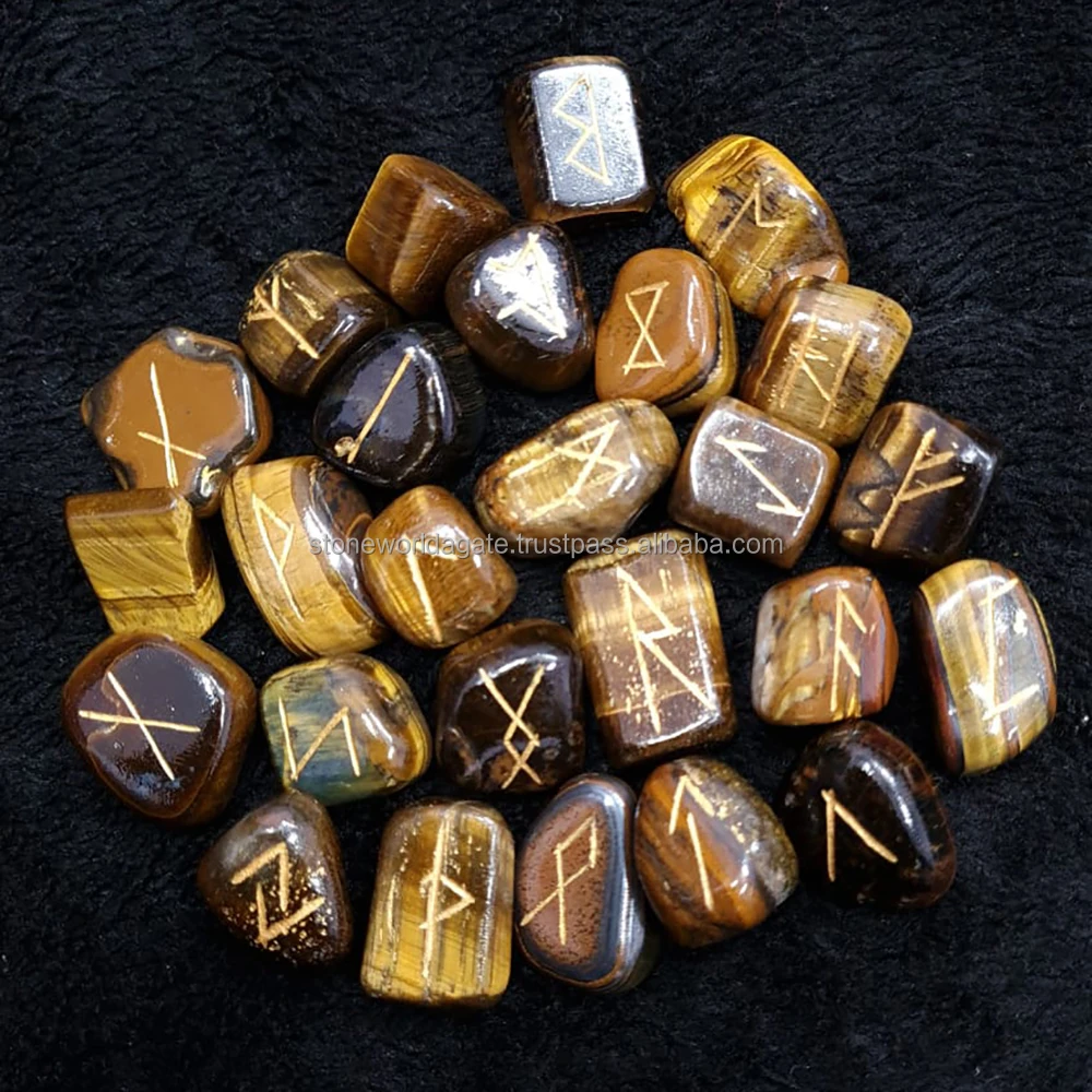 Wholesale Crystal Rune Set Clear Quartz, Tiger Eye Moss Agate, Obsidian, Carnelian Healing Crystal Tumbled Rune Set For Sale